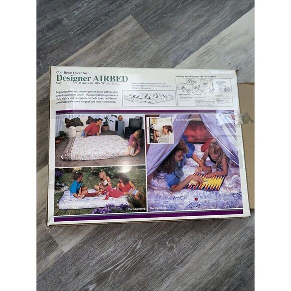 Vintage Intex Comfort Rest DESIGNER Air Bed 78”x 58” Mattress CREAM Flower RARE - Picture 8 of 12